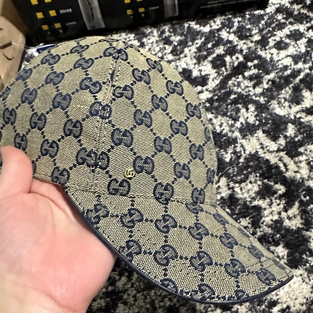 Gucci Beige and Blue Monogram Hat